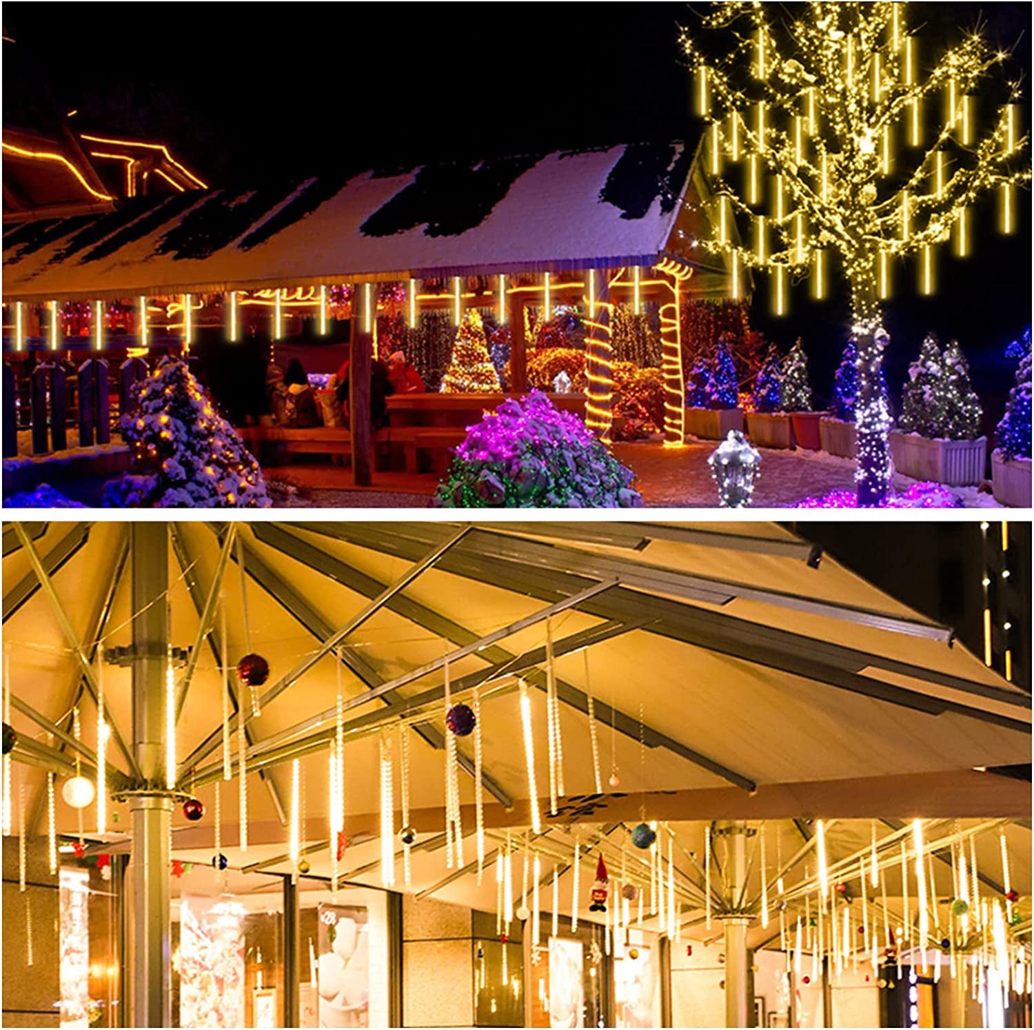 Meteor Shower Rain Lights, 19Ft 8 Tube 192 Leds Christmas Lights Icicles, Icicle Lights Outdoor for Christmas Trees, Christmas Decoration Lights for Patio Garden Lawn Outdoor Christmas Lights