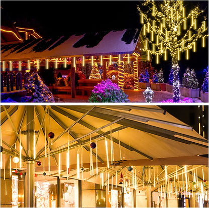 Meteor Shower Rain Lights, 19Ft 8 Tube 192 Leds Christmas Lights Icicles, Icicle Lights Outdoor for Christmas Trees, Christmas Decoration Lights for Patio Garden Lawn Outdoor Christmas Lights