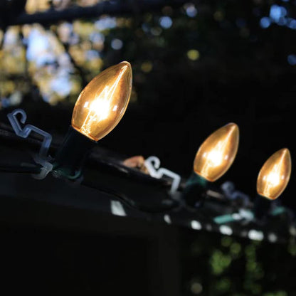 C9 Clear Christmas Lights 25Ft Outdoor Christmas String Lights with 26 Clear Light Bulbs for Outdoor Patio, Cafe, Party Decor- Green Wire