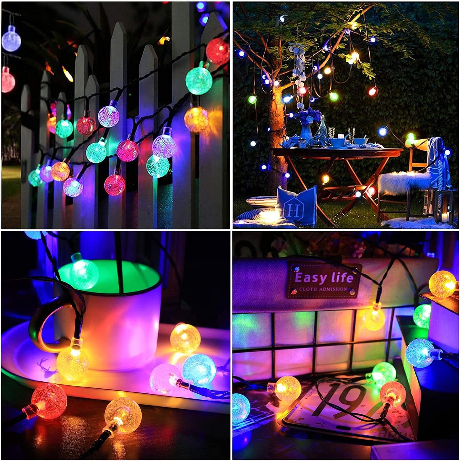 2 Pack Outdoor String Lights Solar Powered, Total 72 FT 120 LED Hanging Solar String Lights Outdoor Garden Waterproof Each 60 Crystal Bubble Globes 8 Mode Multi Color Changing…