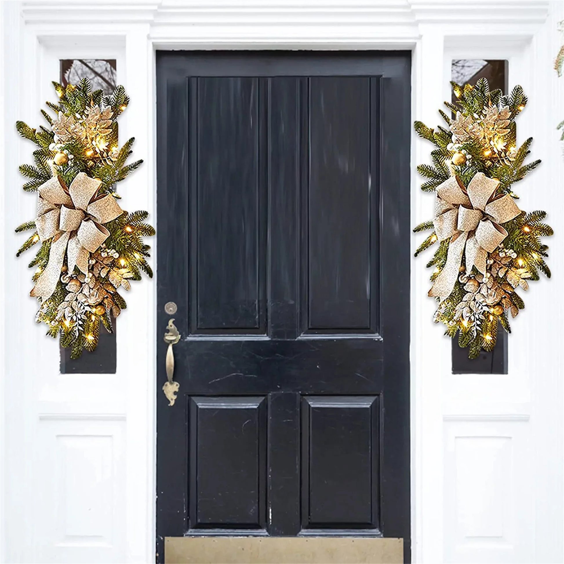 60CM Christmas Swags & Garlands with Lights Cordless Stairway Prelit Stair Swag Christmas Lighted Garland Ornament Outdoor Door Hanging