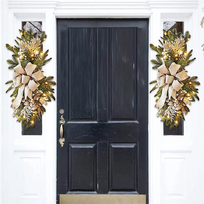 60CM Christmas Swags & Garlands with Lights Cordless Stairway Prelit Stair Swag Christmas Lighted Garland Ornament Outdoor Door Hanging