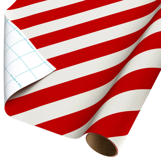 30 In. Diagonal Stripes Christmas Wrapping Paper with Cutlines, Red and Ivory (100 Sq. Ft., 1-Roll)