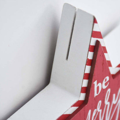 6 In. Red Star-Shaped Christmas Wood Tabletop Photo Holder with Be Merry Text