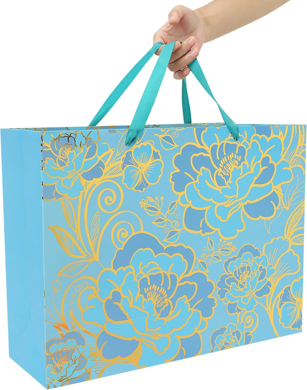 16.5” Extra Large Rose Green Gift Bag Set with Handles, Greeting Card, Tissue Pa