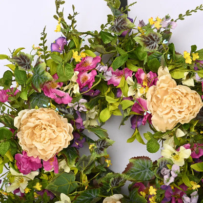 26" Handcrafted Faux Peony Morning Glory Silk Wreath for Front Door