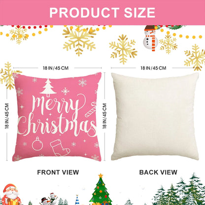 Christmas Throw Pillow Covers 18''X18'' Set of 4 Decorative Holiday Pillows Cover Cases Farmhouse Decor for Xmas Decoration Home Couch Sofa, Pink
