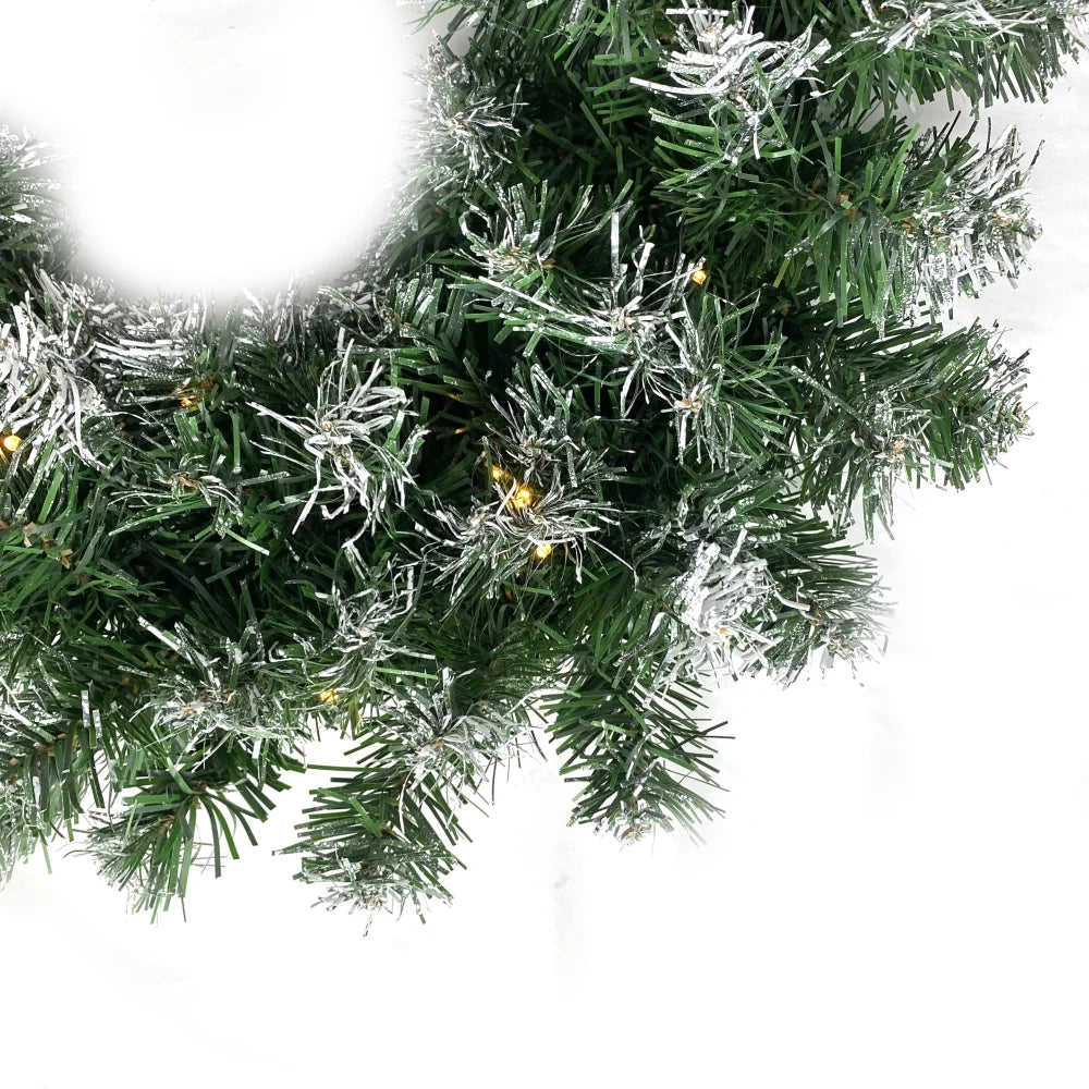 18Ft Christmas Garland with Battery Operated 50 LED Lights and Timer Snow Flocked Christmas Decorations Xmas Garland for Stairs Fireplaces Wall Door Xmas Garland