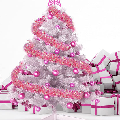 40 Feet Christmas Tinsel Garland Metallic Foil Twist Tinsel Garland Decoration for Christmas Tree, Wedding, Birthday and Party Hanging Decorations(Pink, Rainbow)