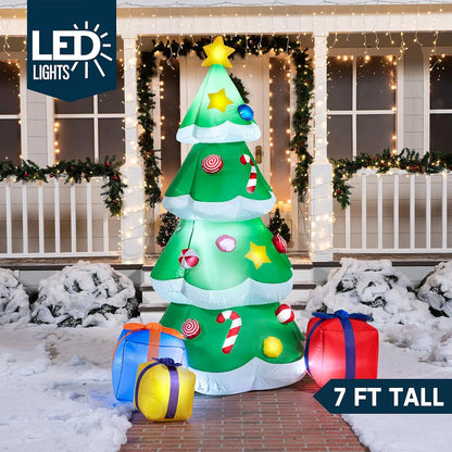 7Ft Christmas Tree Inflatables,Giant Christmas Inflatable Tree with 3 Gift Boxes Blow Ups Yard with Built-In Leds for Holiday Party Garden Lawn Decor
