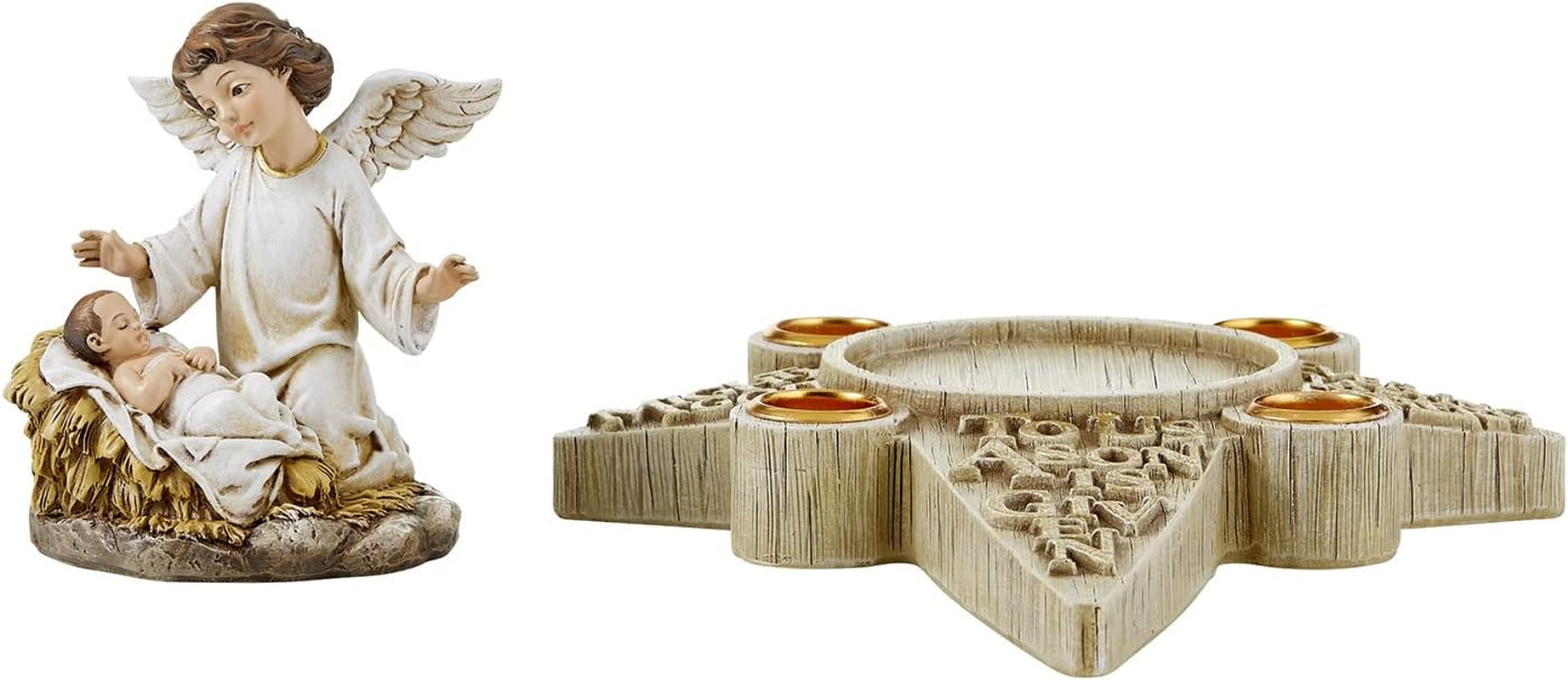 CBC Group  - Sculpted Resin Advent and Christmas Candle Holder, 2-Piece, Angel Nativity Wreath