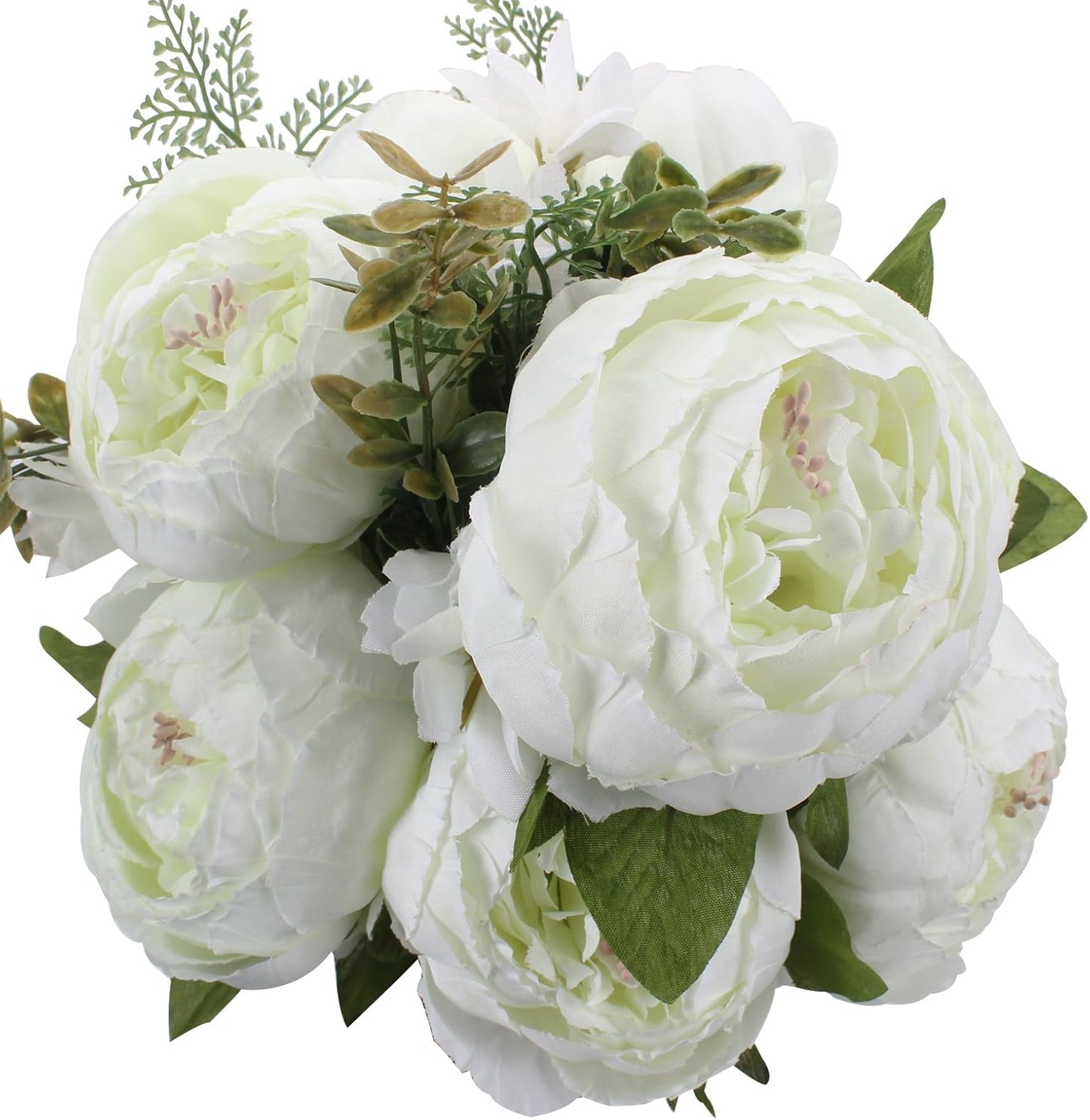 Springs Flowers Artificial Silk Peony Bouquets Wedding Home Decoration,Pack of 1 (Spring White)