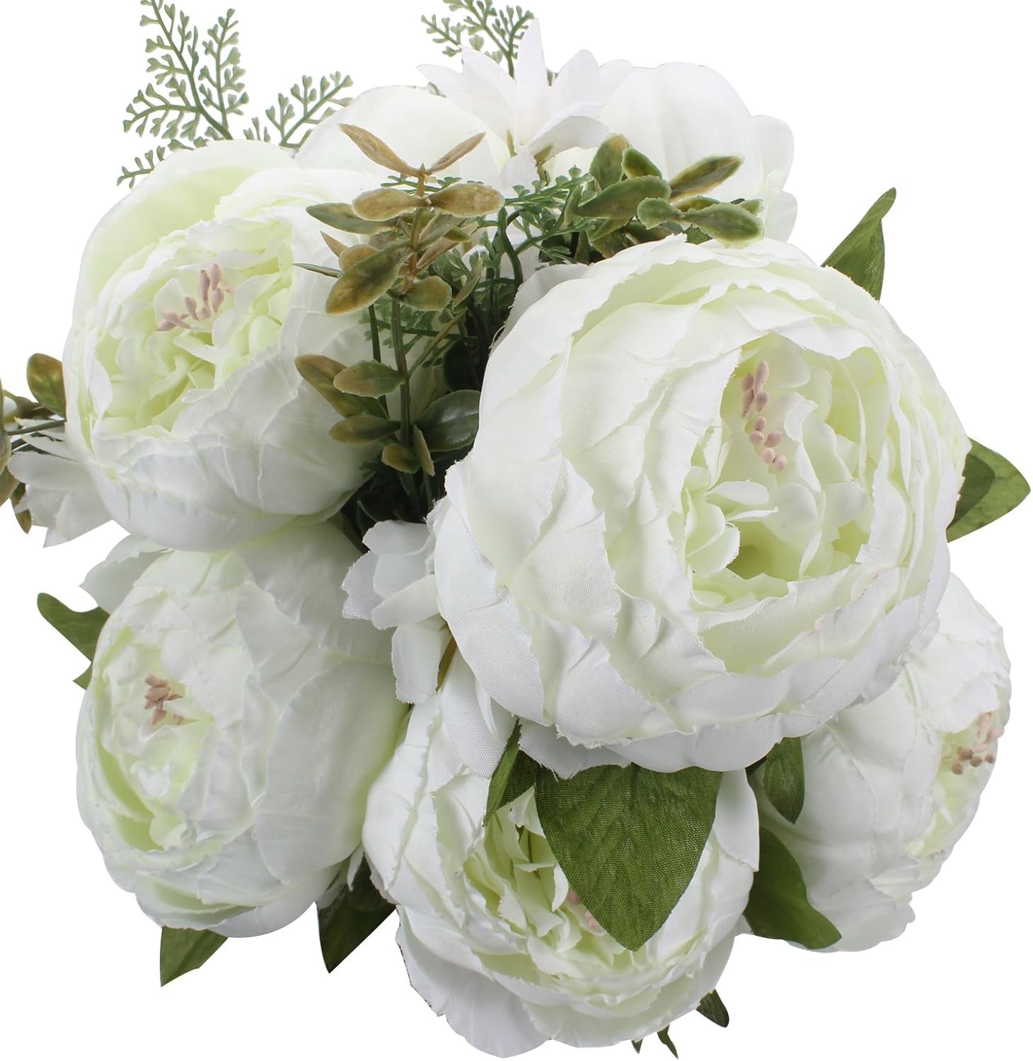 Springs Flowers Artificial Silk Peony Bouquets Wedding Home Decoration,Pack of 1 (Spring White)