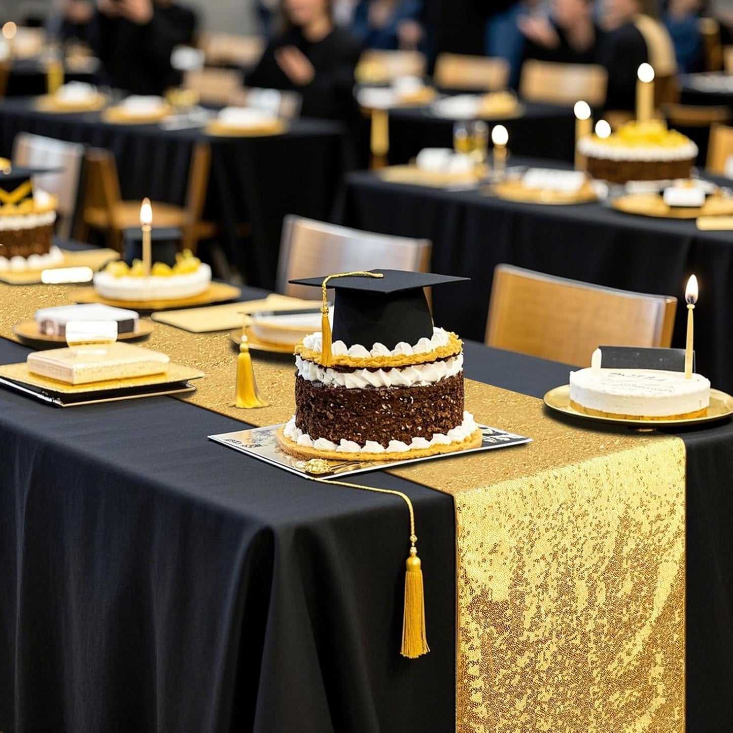 Gold Sequin Table Runners, 2 Pack Glitter 12''X108'' Table Cloth for Graduation Decorations/Birthday/Wedding/Bridal Baby Shower/Christmas Gold Party Decorations
