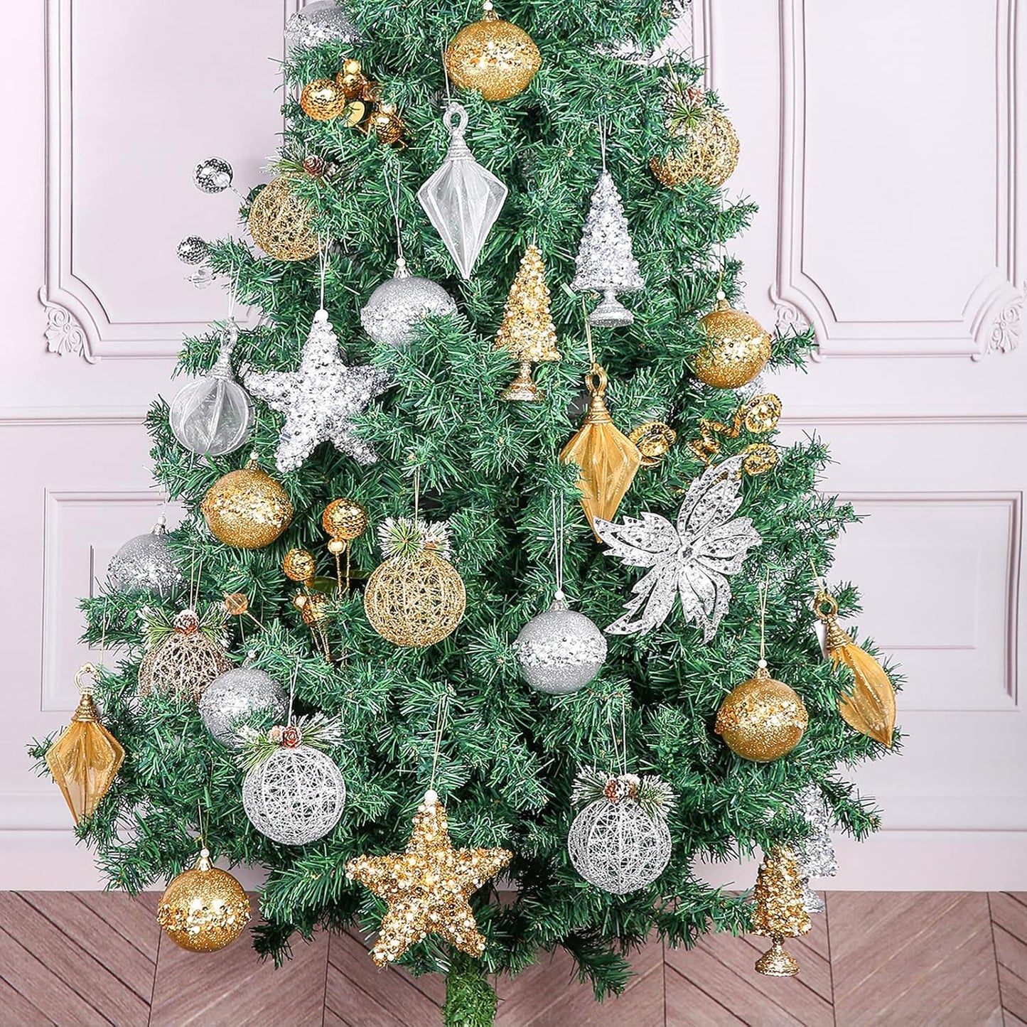 Christmas Ball Ornaments, 4Pc Set Champagne Pinecone Rattan Thread String Christmas Tree Ornament Xmas Trees Wedding Party Decorations