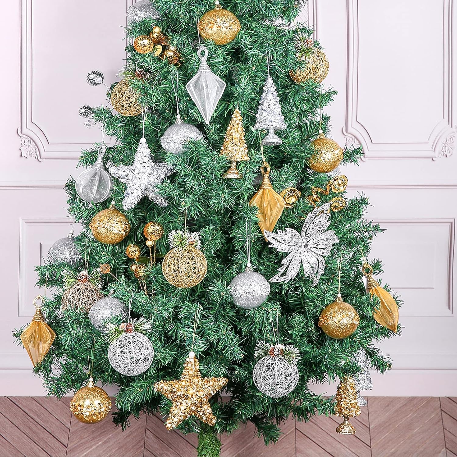 Christmas Ball Ornaments, 4Pc Set Champagne Pinecone Rattan Thread String Christmas Tree Ornament Xmas Trees Wedding Party Decorations
