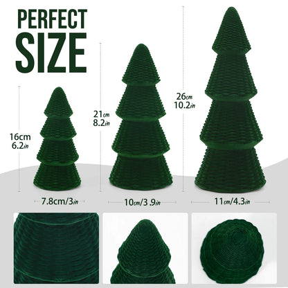 3Pcs Tabletop Christmas Tree Velvet Woven Resin Christmas Trees for Christmas Decor Indoor, Christmas Table Decor, Green