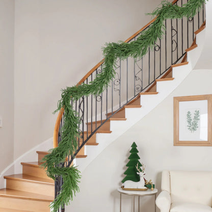 2 Pcs Christmas Garlands Decorations, 12 Ft Real Touch Artificial Norfolk Pine Christmas Greenery Garlands for Wall Fireplace Indoor Outdoor Xmas Decor