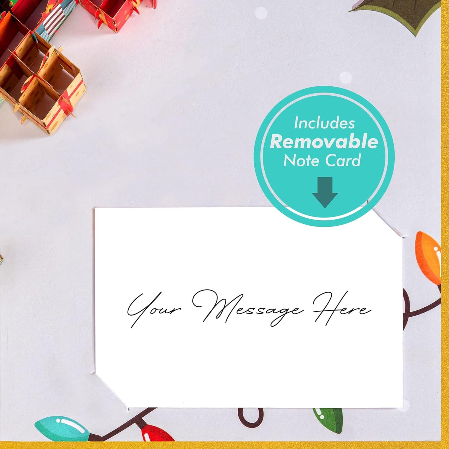 Pop up Christmas Card, 3D Merry Christmas, for Christmas or Holidays, 5" X 7" Cover - Includes Envelope and Removable Note Tag