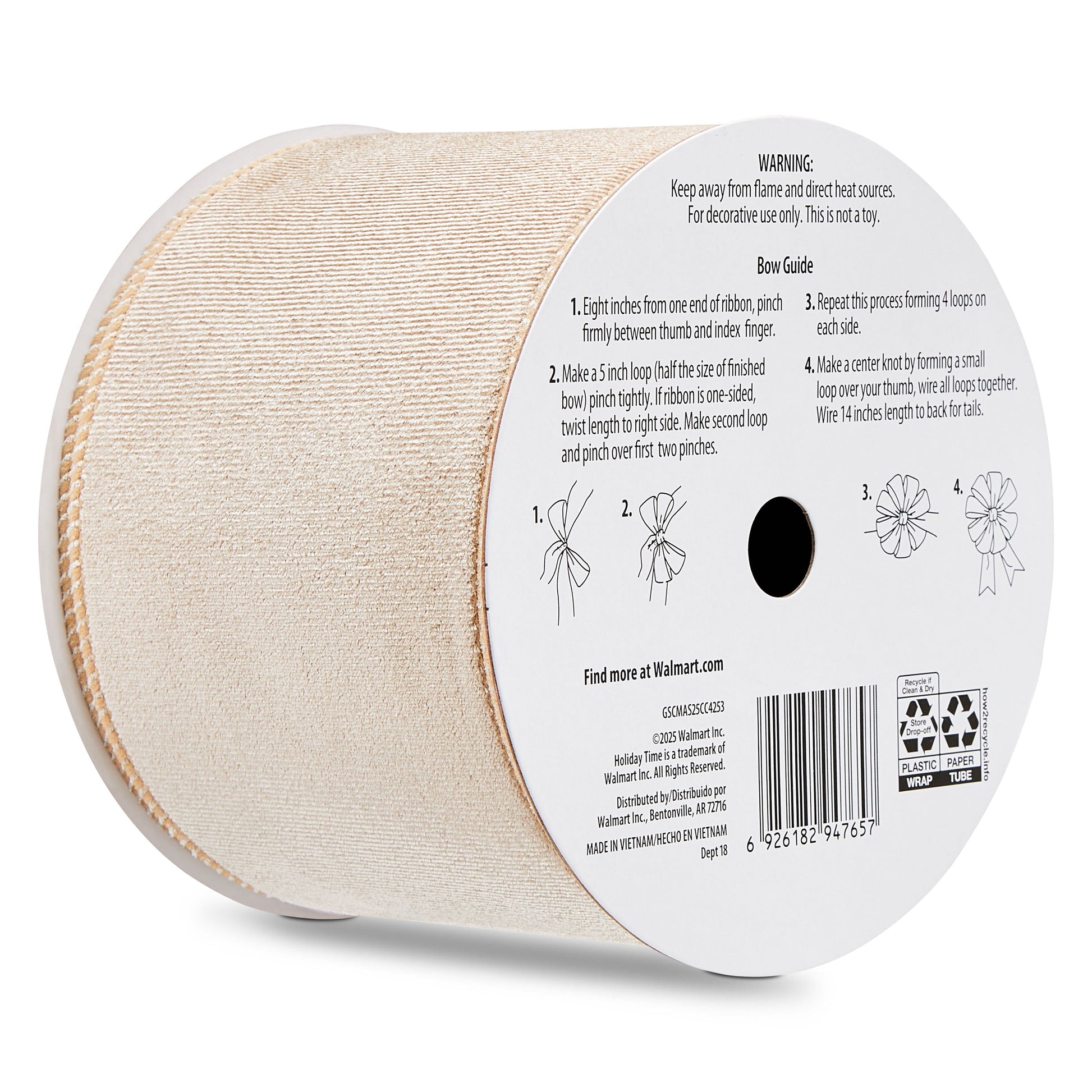 Light Brown Velvet Christmas Ribbon, 3.5" X 30', by