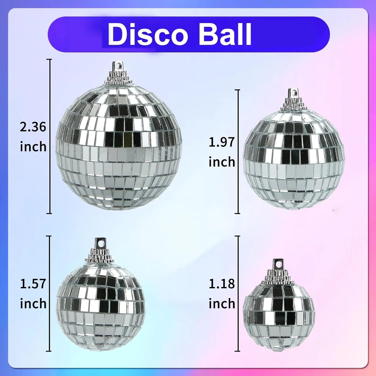 24 Pcs Hanging Mirror Disco Ball Glass Disco Ball Silver Mini Disco Ball Reflective Disco Ball, Halloween Disco Party Supplies, Christmas Tree Decorations (1.2Inch, 1.57Inch)