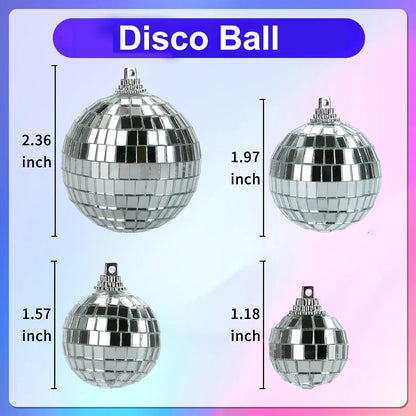 24 Pcs Hanging Mirror Disco Ball Glass Disco Ball Silver Mini Disco Ball Reflective Disco Ball, Halloween Disco Party Supplies, Christmas Tree Decorations (1.2Inch, 1.57Inch)