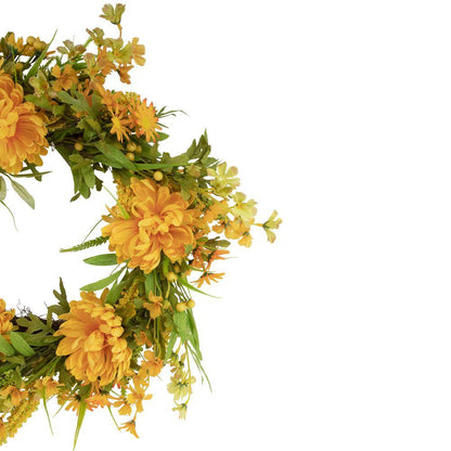 24 In. Yellow Peony Artificial Fall Harvest Twig Wreath Unlit