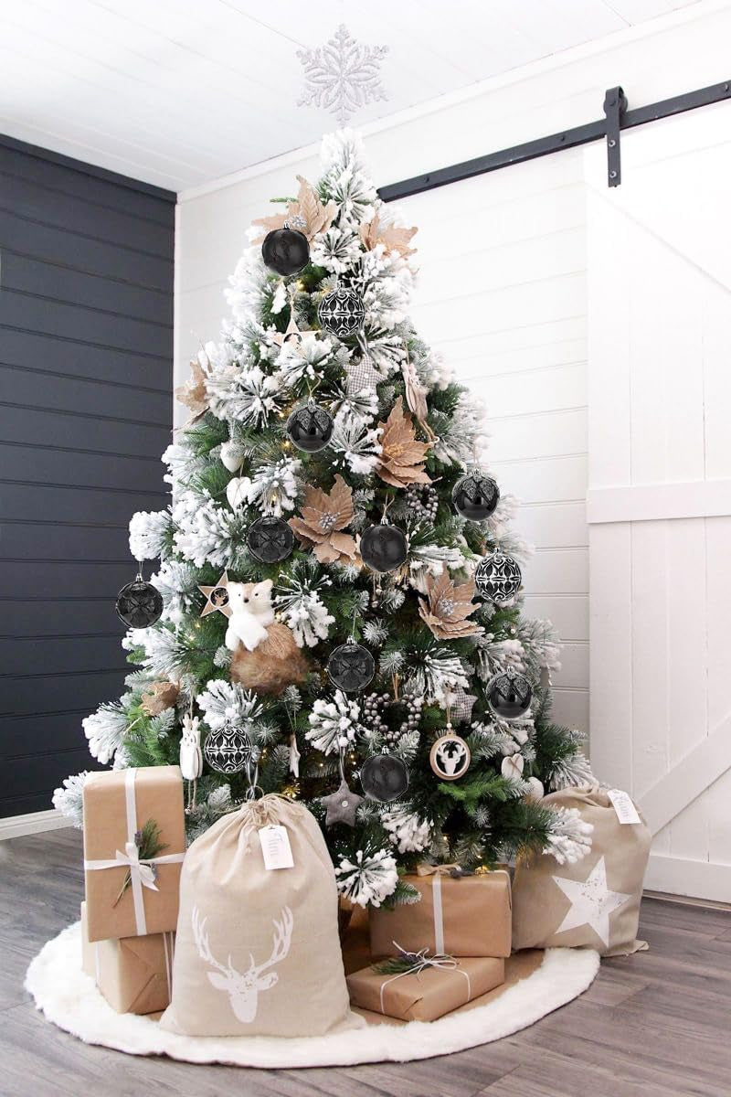 3.15"/80Mm Black Christmas Ball Ornaments 12 Pcs Shatterproof Christmas Tree Relief Ornament Set Large Hanging Ornaments Balls for Halloween Holiday Wreath Home Decor