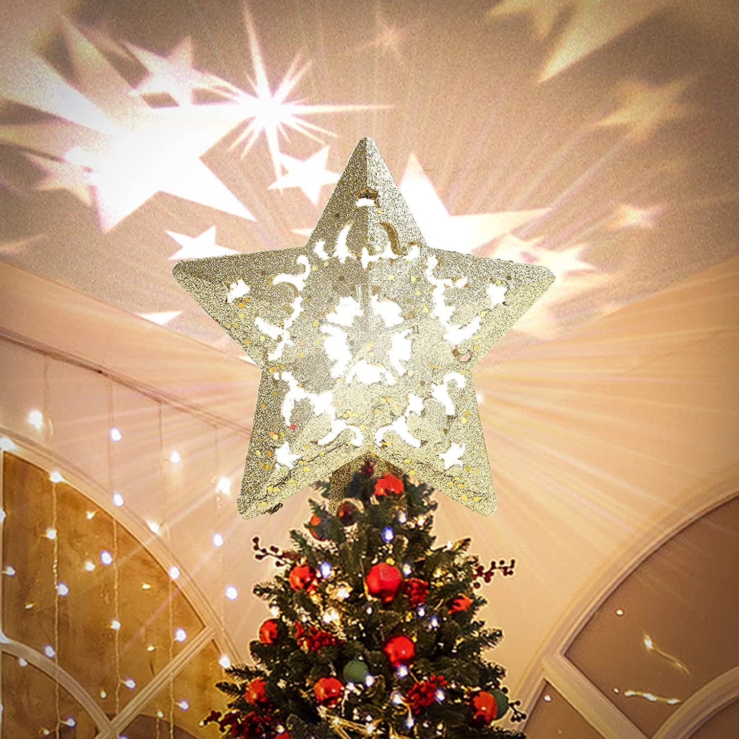 Christmas Tree Topper Projector, LED Star Tree Topper Light, Xmas Decorations