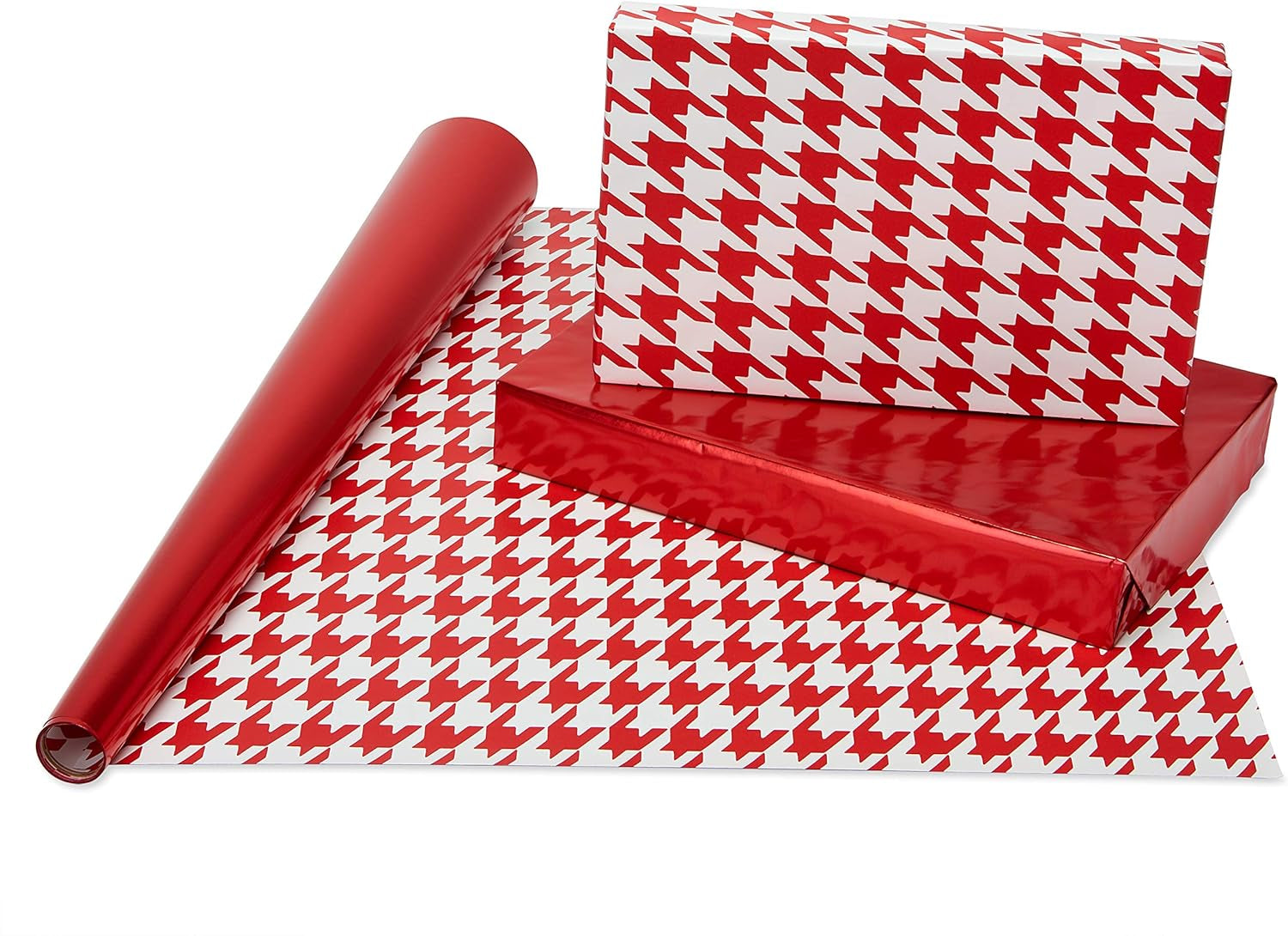 Wrapping Paper Rolls for Christmas or Any Occasion, Metallic Gold and Red Holiday Gift Wrap (120 Sq. Ft., 4 Rolls-30 In. X 12 Ft., Reversible) Stripes, Polka Dots, Zig Zags