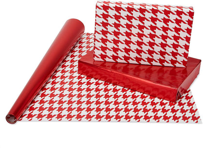Wrapping Paper Rolls for Christmas or Any Occasion, Metallic Gold and Red Holiday Gift Wrap (120 Sq. Ft., 4 Rolls-30 In. X 12 Ft., Reversible) Stripes, Polka Dots, Zig Zags