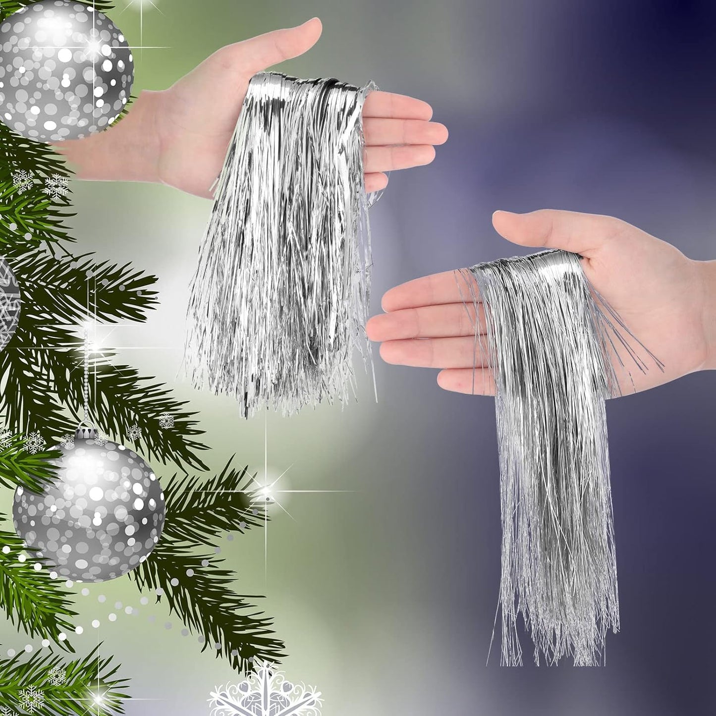 3000 Strands Christmas Tree Decorations Tinsel Garland Iridescent Tinsel Foil Fringe Icicles for Christmas Home Hair Decor Holiday Birthday Graduation Supplies (Silver)