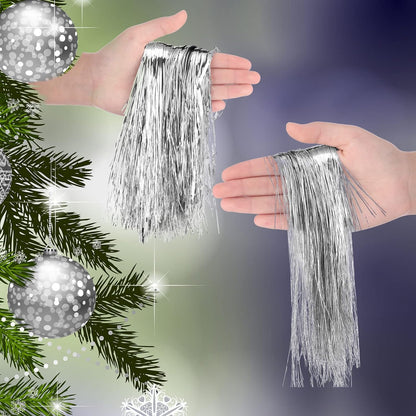 3000 Strands Christmas Tree Decorations Tinsel Garland Iridescent Tinsel Foil Fringe Icicles for Christmas Home Hair Decor Holiday Birthday Graduation Supplies (Silver)