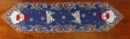 Christmas Holiday Table Runner 13X54 Inches Embroidered Snowman and Snowflakes Pattern Festive Winter Dresser Scarf Table Topper for Family Xmas Home Kitchen Dinner Party Table Decoration