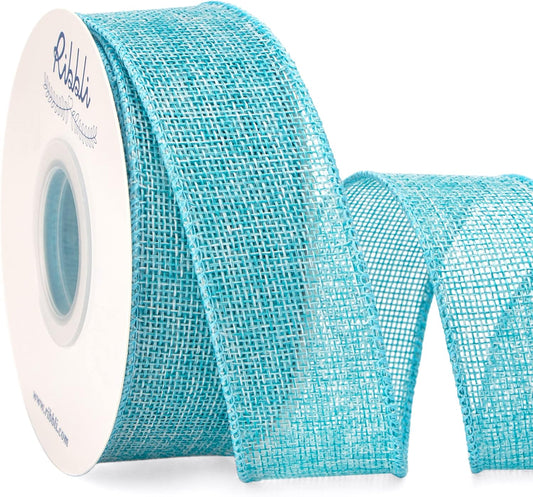 Light Blue/Ocean Blue Burlap Wired Ribbon,1-1/2” Inch X Continuous 10 Yard, Wired Edge Ribbon for Big Bow,Wreath,Tree Decoration,Outdoor Decoration
