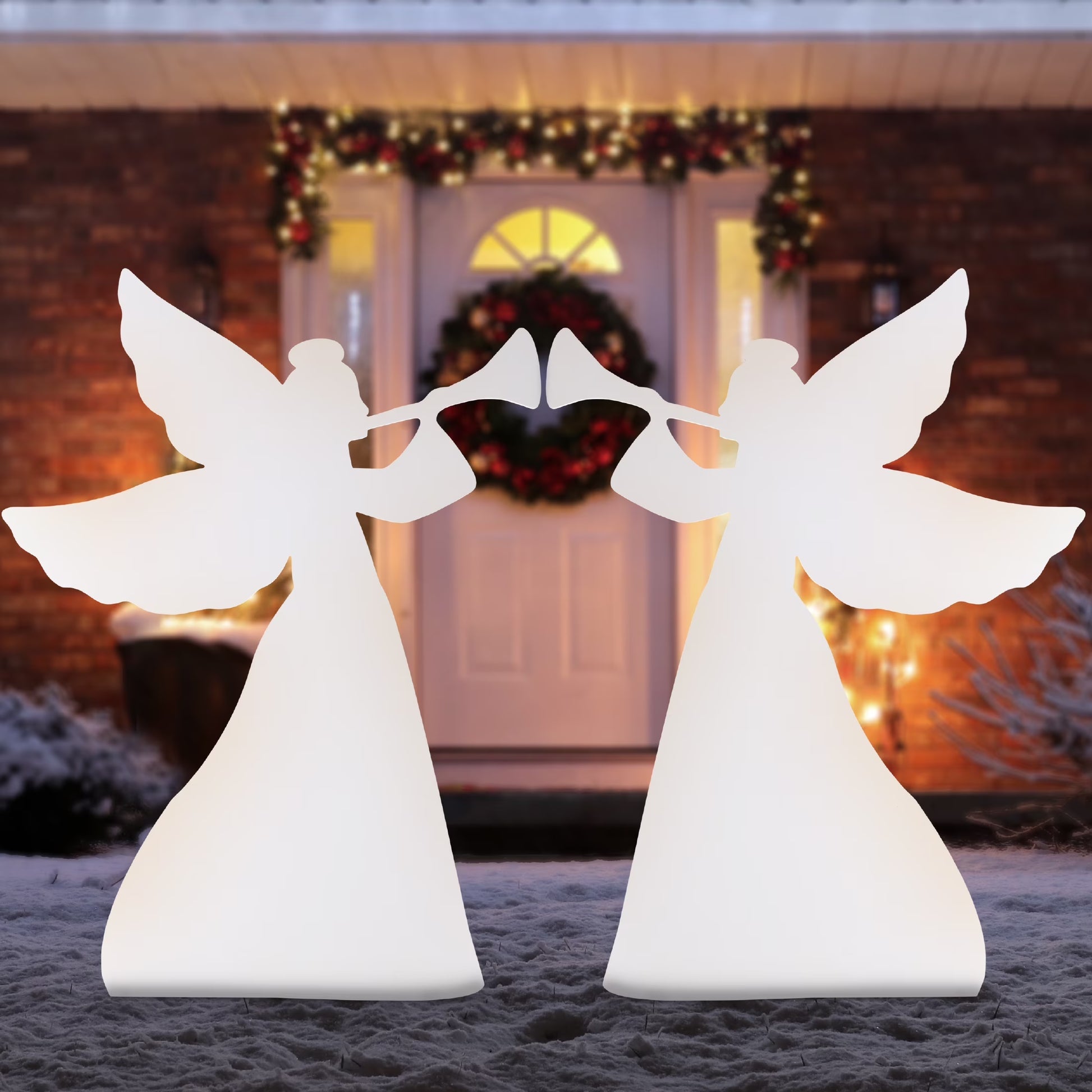 3Ft Set of 2 Christmas Angel Yard Decorations W/ Weather-Resistant PVC, 4 Stakes