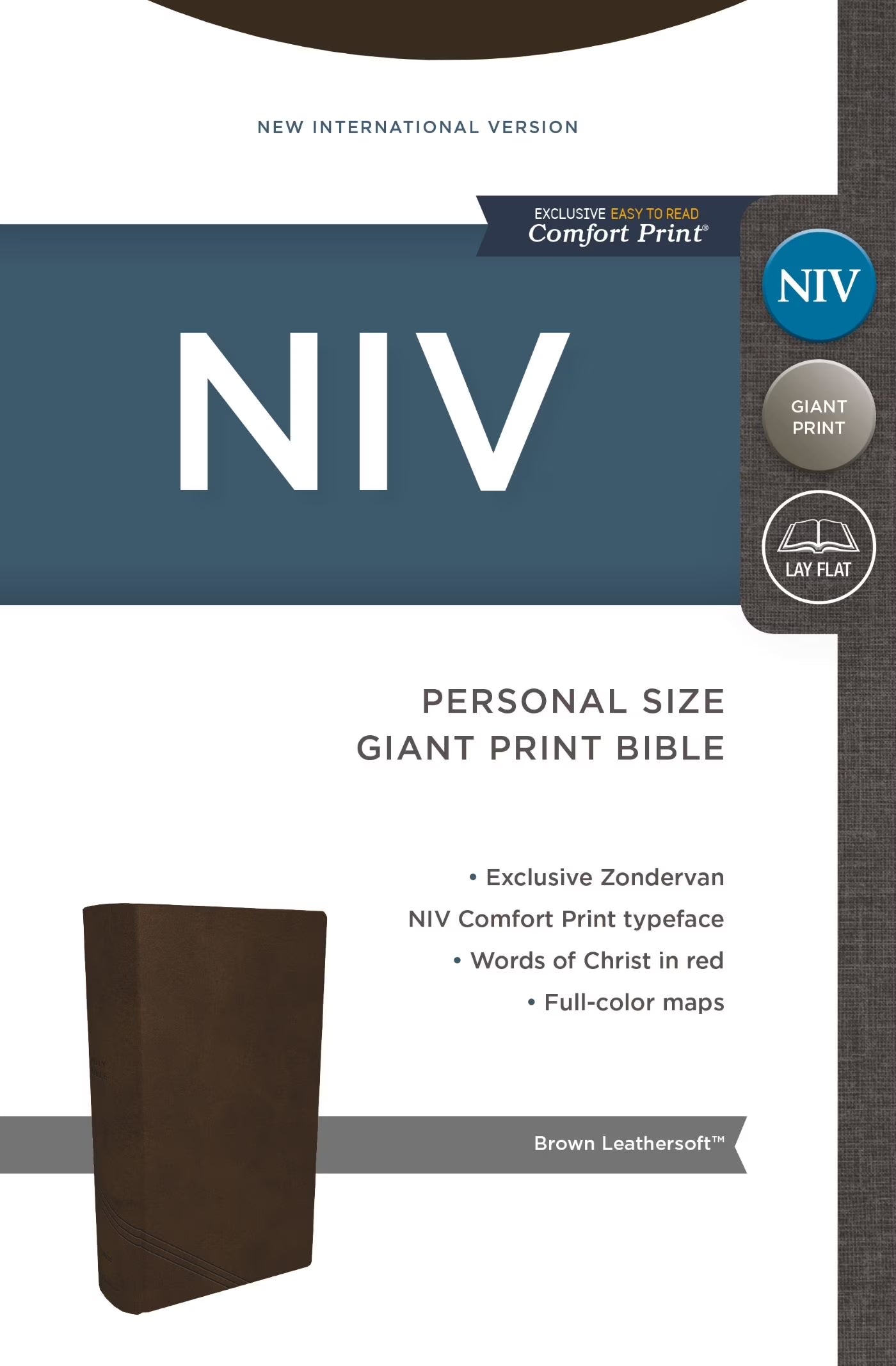 NIV, Bible, Personal Size, Large Print, Leathersoft, Brown, Red Letter, Comfort Print