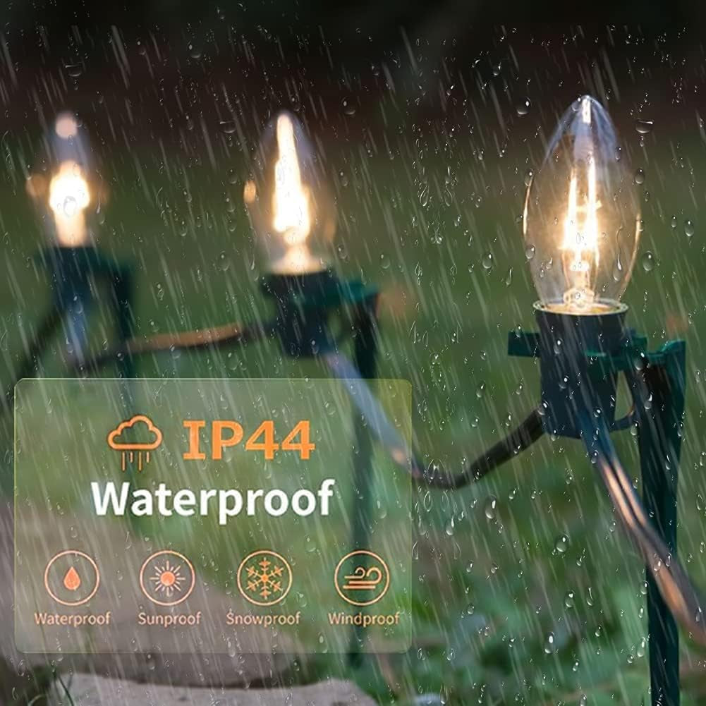 C9 Clear Christmas Lights 25Ft Outdoor Christmas String Lights with 26 Clear Light Bulbs for Outdoor Patio, Cafe, Party Decor- Green Wire