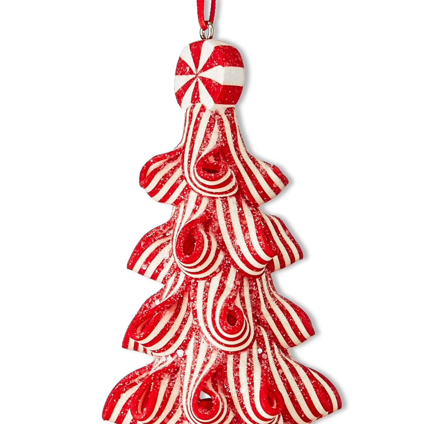 Red and White Ribbon Candy Christmas Tree Ornament, 4.5", by