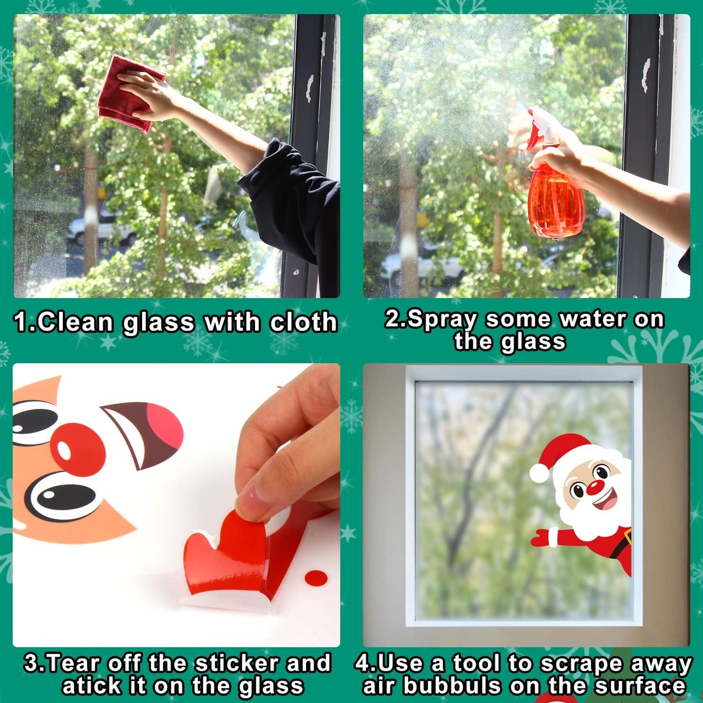 150 PCS Christmas Window Clings,Santa Claus Snowman Christmas Balls Window Glass Decorations for Party Supplies