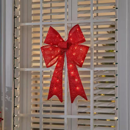 24 In. Yuletide Lane LED Red Tinsel Bow Holiday Yard Decoration