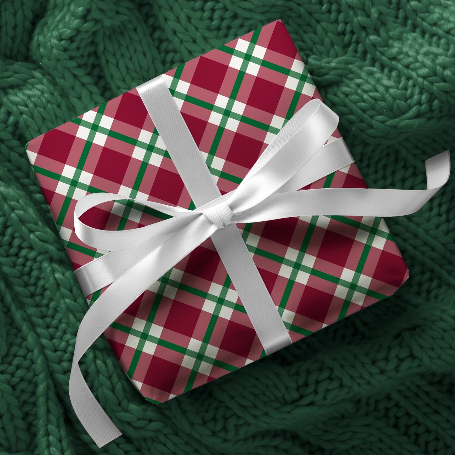 Red and Green Plaid Christmas Wrapping Paper, 160 Sq Ft, by