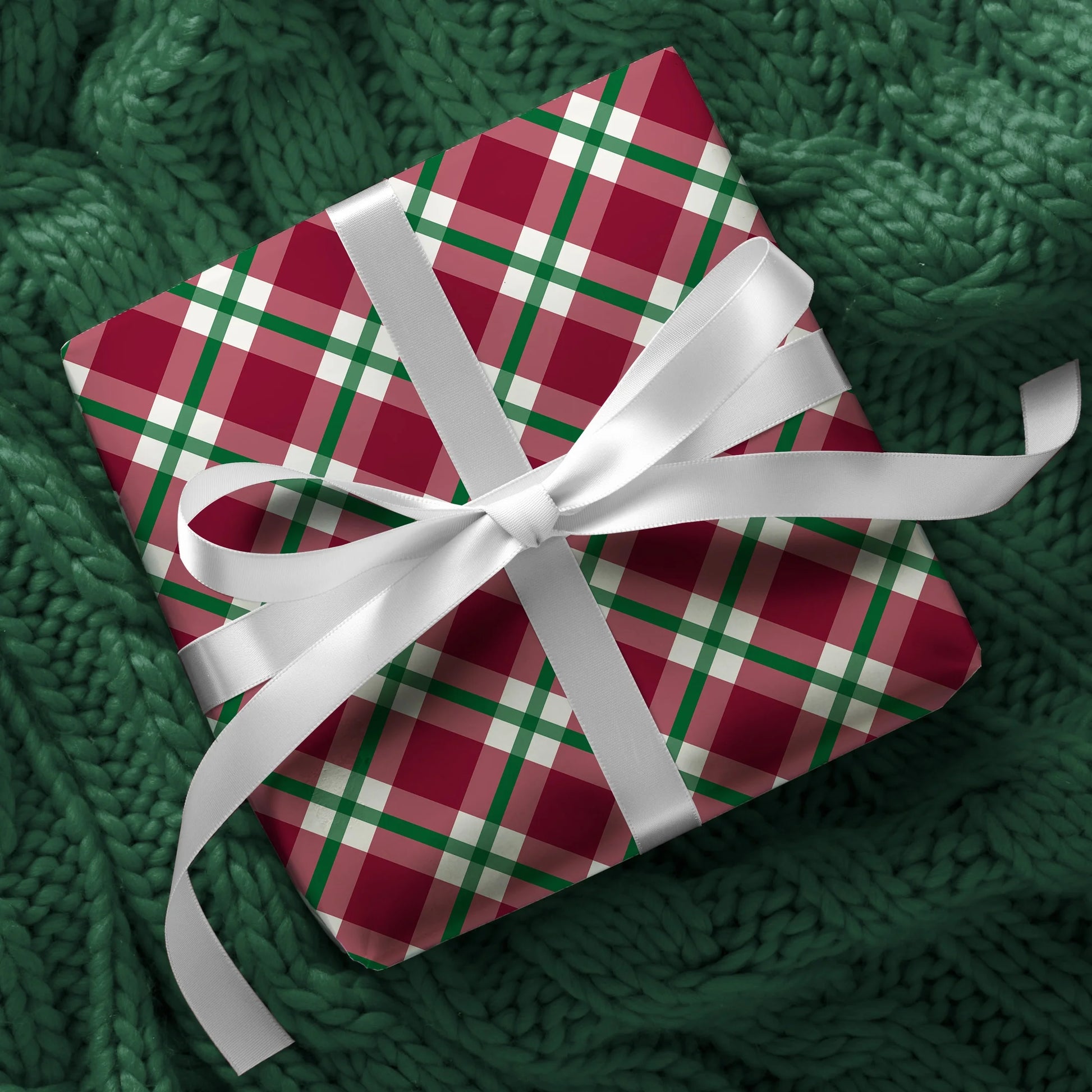 Red and Green Plaid Christmas Wrapping Paper, 160 Sq Ft, by