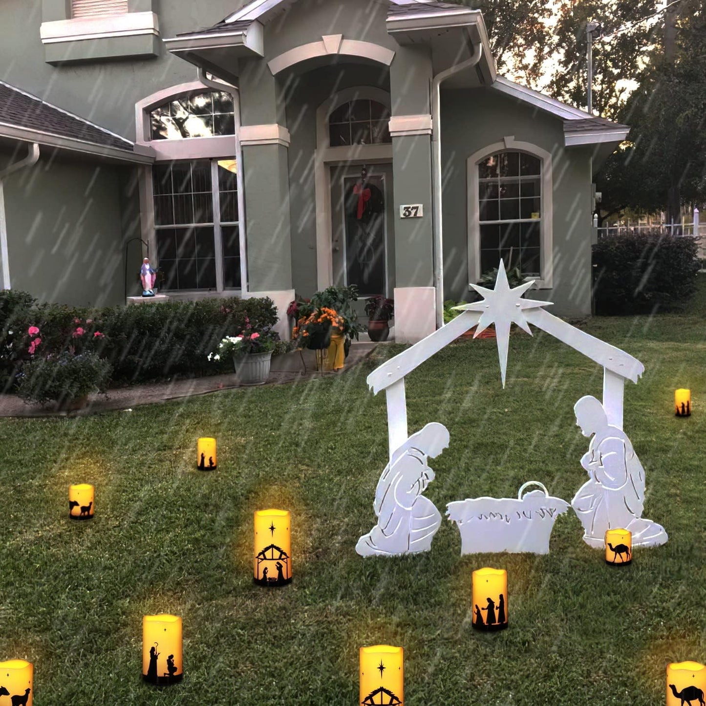 Flameless LED Nativity Scene Candles with Remote Timer, 5 Pack