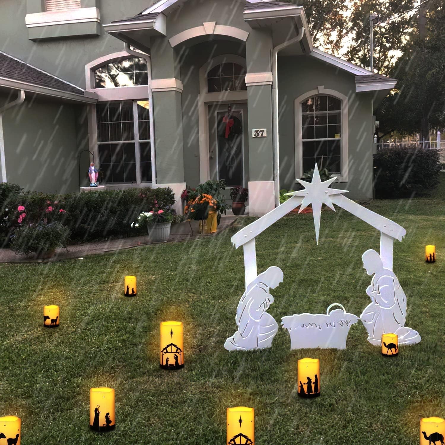 Flameless LED Nativity Scene Candles with Remote Timer, 5 Pack