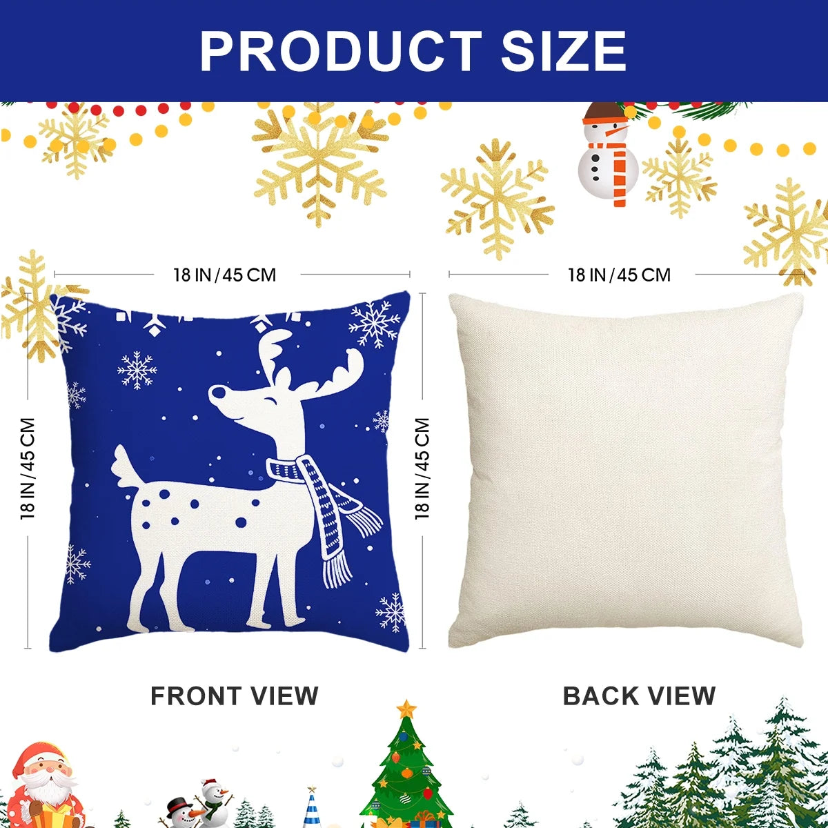 Christmas Throw Pillow Covers 18''X18'' Set of 4 Decorative Holiday Pillows Cover Cases Farmhouse Decor for Xmas Decoration Home Couch Sofa, Blue