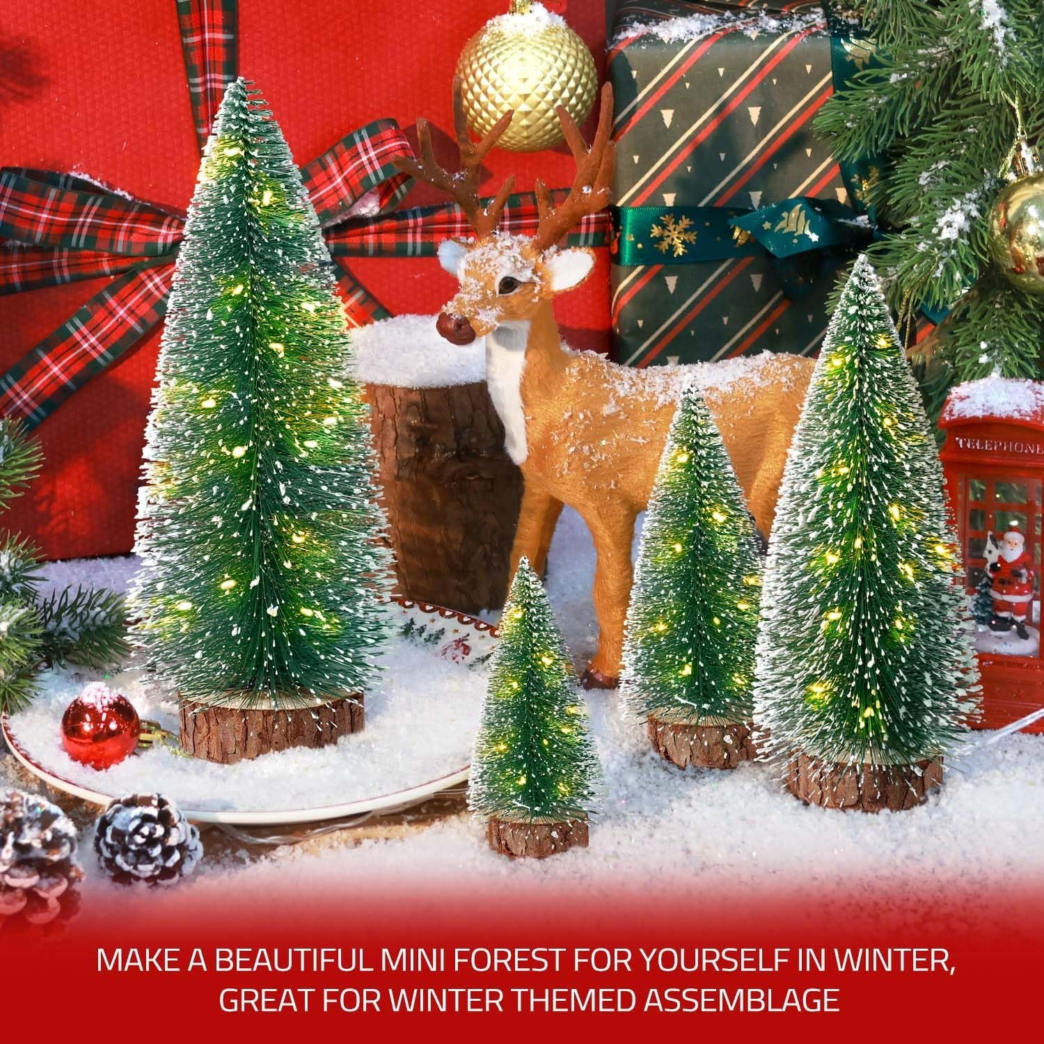 4Pcs Mini Christmas Tree Decorations, Small Christmas Tree Desktop Snow Miniature Pine Tree Tabletop Christmas Tree Small Pine Tree Xmas Decor