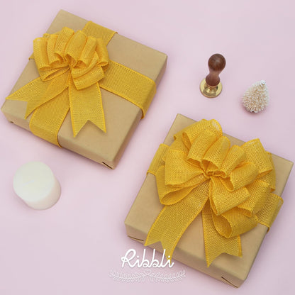 Yellow Burlap Wired Ribbon,1-1/2 Inch X 10 Yard, Wired Edge Ribbon for Big Bow,Wreath,Tree Decoration,Outdoor Decoration