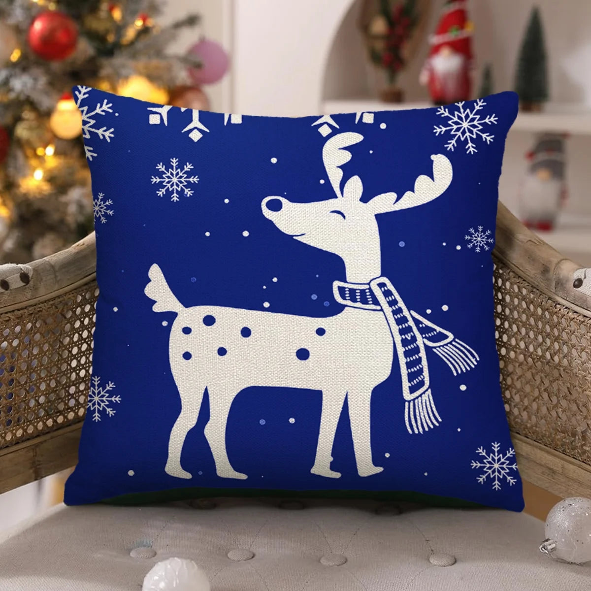 Christmas Throw Pillow Covers 18''X18'' Set of 4 Decorative Holiday Pillows Cover Cases Farmhouse Decor for Xmas Decoration Home Couch Sofa, Blue