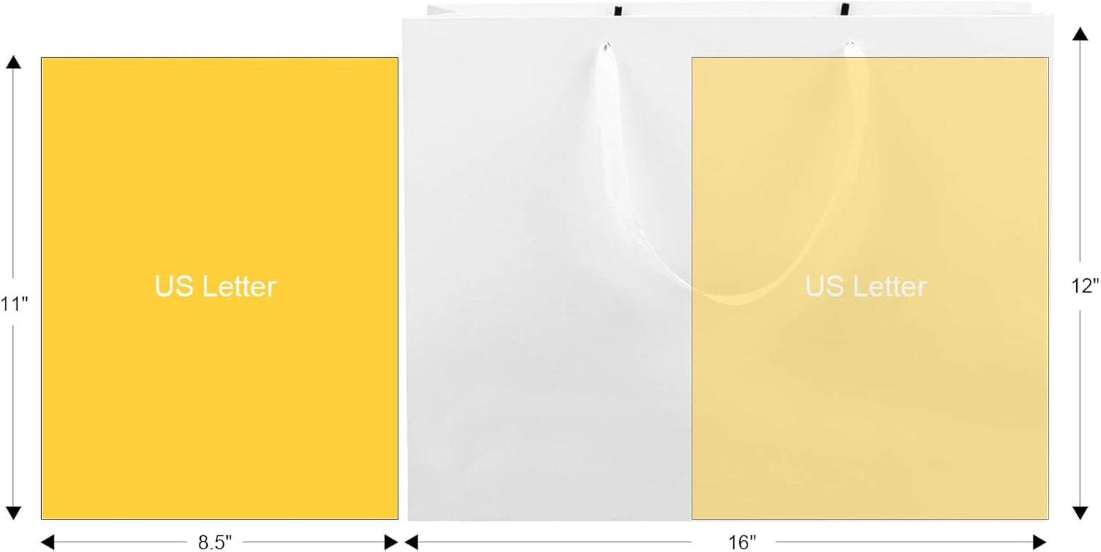 Extra Large Kraft Paper Gift Bags - 12 Pcs, White, 16X6X12 Inches, Ribbon Handles, Party, Wedding and Shopping Bags